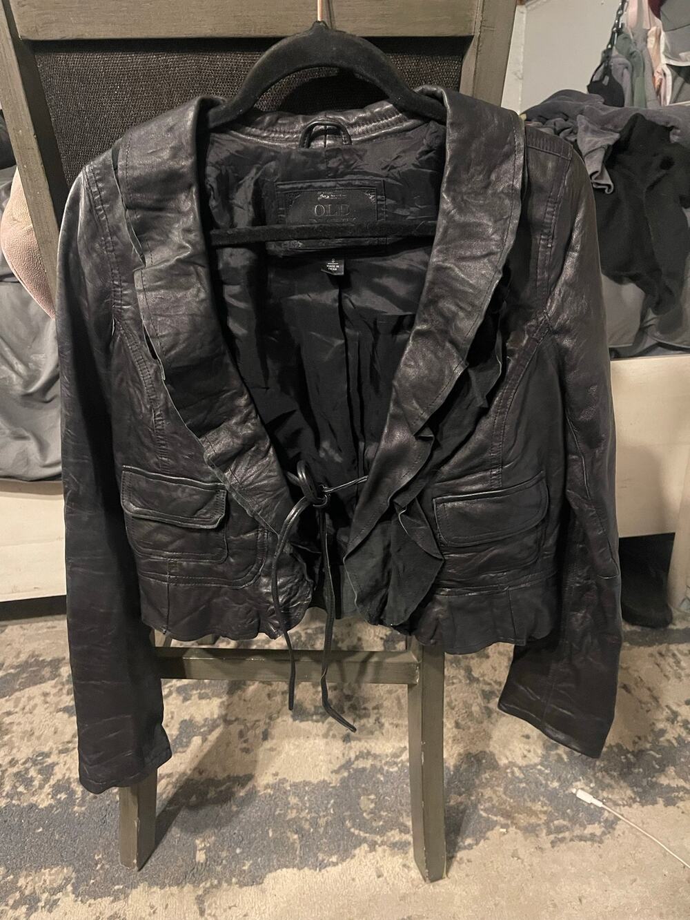 Cropped Genuine Leather Jacket- Old Navy. Size Small